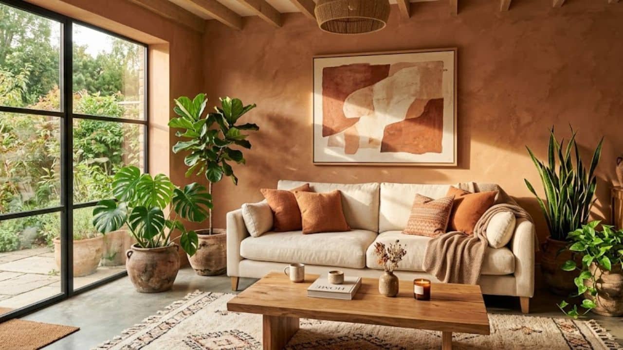 Terracotta color palette for cozy living room